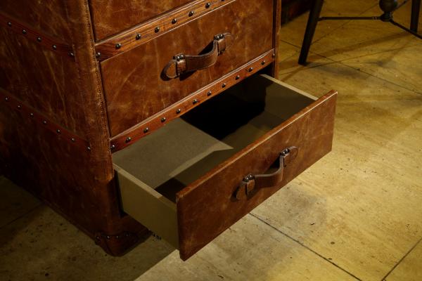Top Genuine Leather Steamer Trunk Chest 1.3M Height Cabinet Lifted Cover 3