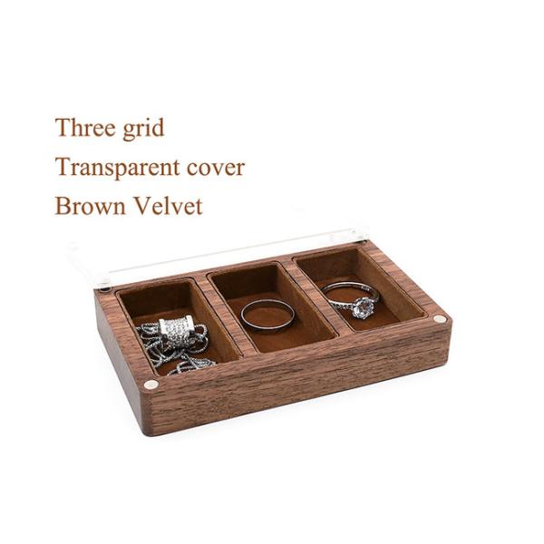 Three Slots Black Walnut Jewelry Box Organizer For Wedding Rings Necklace