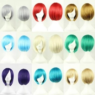 Black Short Natural Wave Synthetic Cosplay Wigs For Lady Heat Resistant 150g - 250g