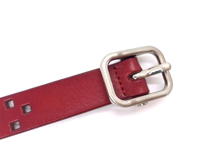 Red Thin Square Women's Genuine Leather Belts With Needle Buckle