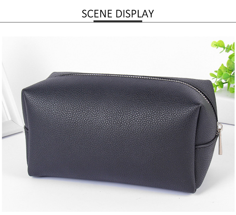 Design High Quality Pure Color PU Leather Cosmetic Toiletry Travel Bag