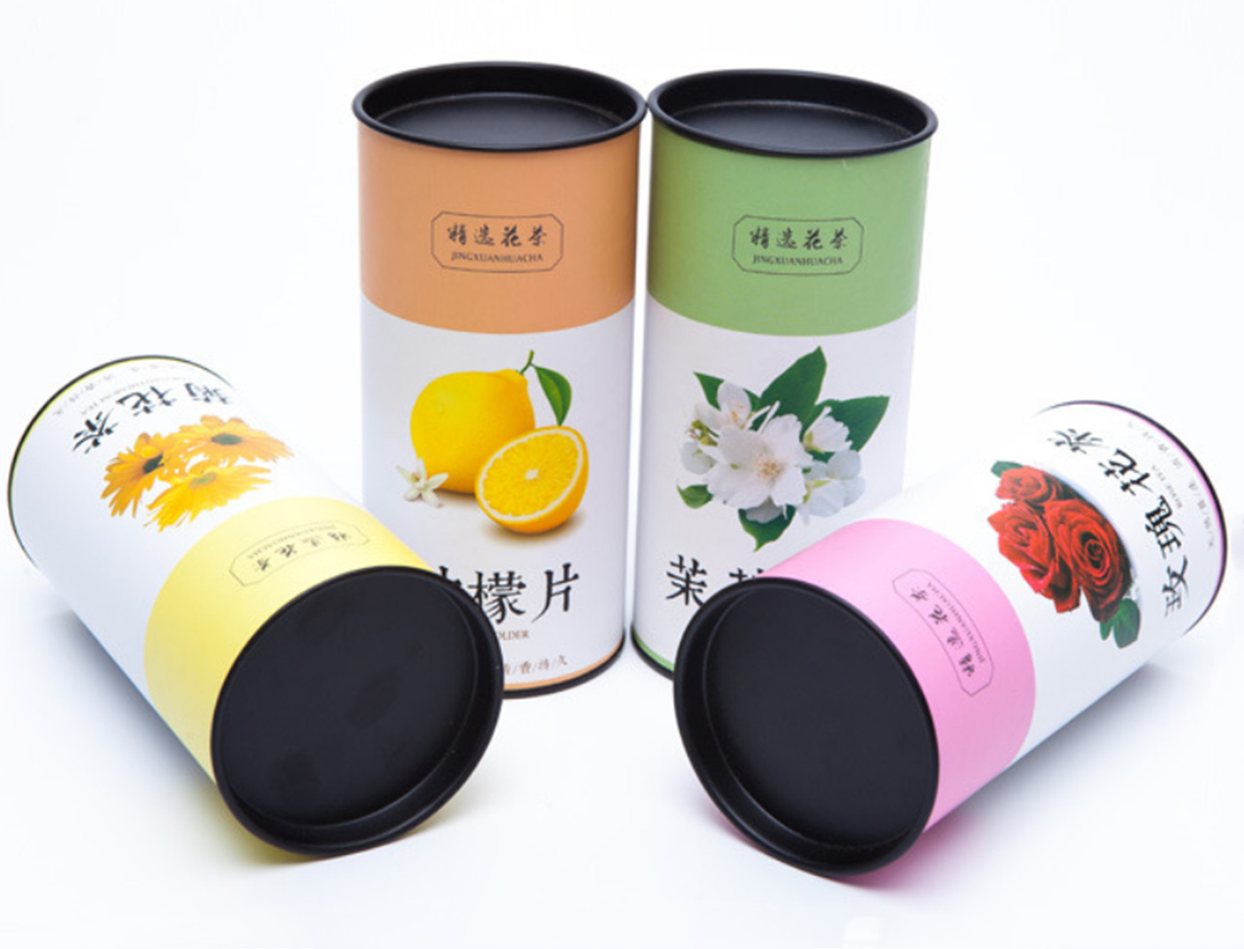 Customized Logo Food Grade Tea Box Waterproof Round Paper Can With Tin Lid 85x210mm