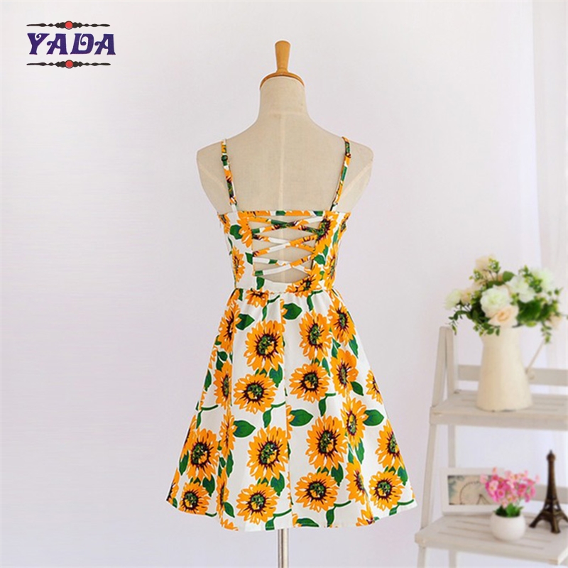 Summer new lady backless beach patterns casual loose t-shirt prom dress ladies fashion clothing for sale