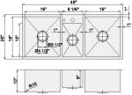Triple Bowl Square Corner Top Mount Stainless Steel Kitchen Sink 70 X 20 Inches