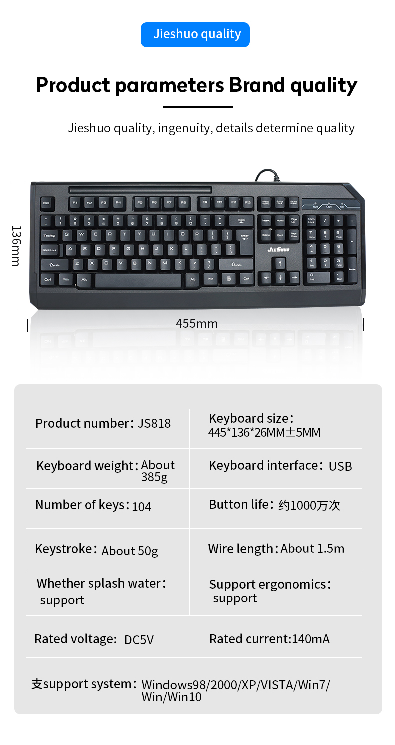 Wired Computer Desktop Accessories Waterproof 1.5m Gaming Keyboard And Mouse Combo