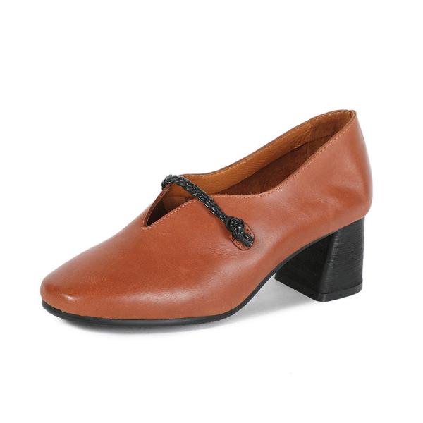 S415 Shoes Square Toe Thick Heel Leather Women'S Shoes Mori Art Simple Handmade