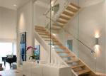 U Shape Tempered Glass Stair Railings Interior , Steel Staircase With Wood