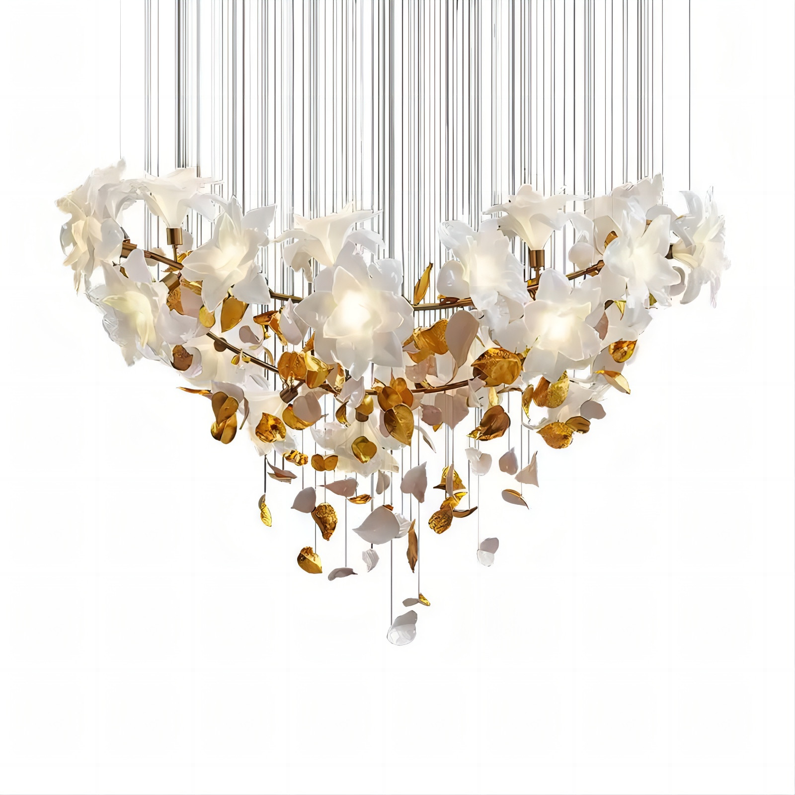 Copper + Imitation Jade Flowers Light Luxury Hotel Loft Villa Crystal Staircase Chandelier
