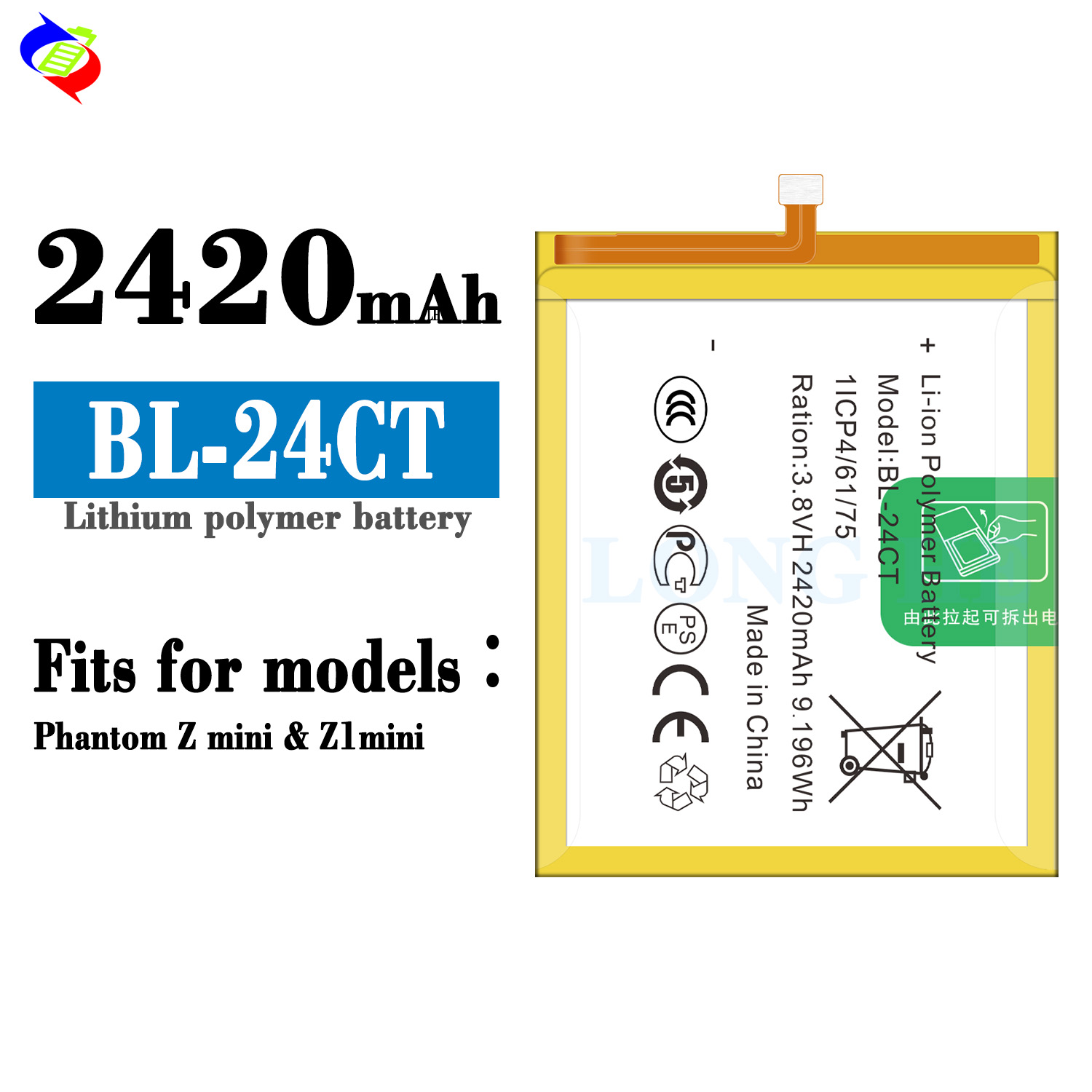 3.8V 2420mAh Lithium Cell Phone Battery BL-24CT for Tecno Phantom Z mini Z1 mini Rechargeable