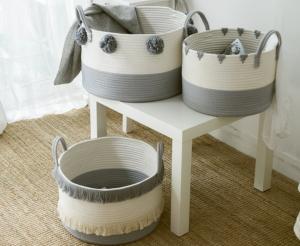 Wholesale Wholesale 3pcs Set Foldable Handmade Woven Cotton Rope Hamper Storage Kids Toys Laundry Basket With Handles from china suppliers