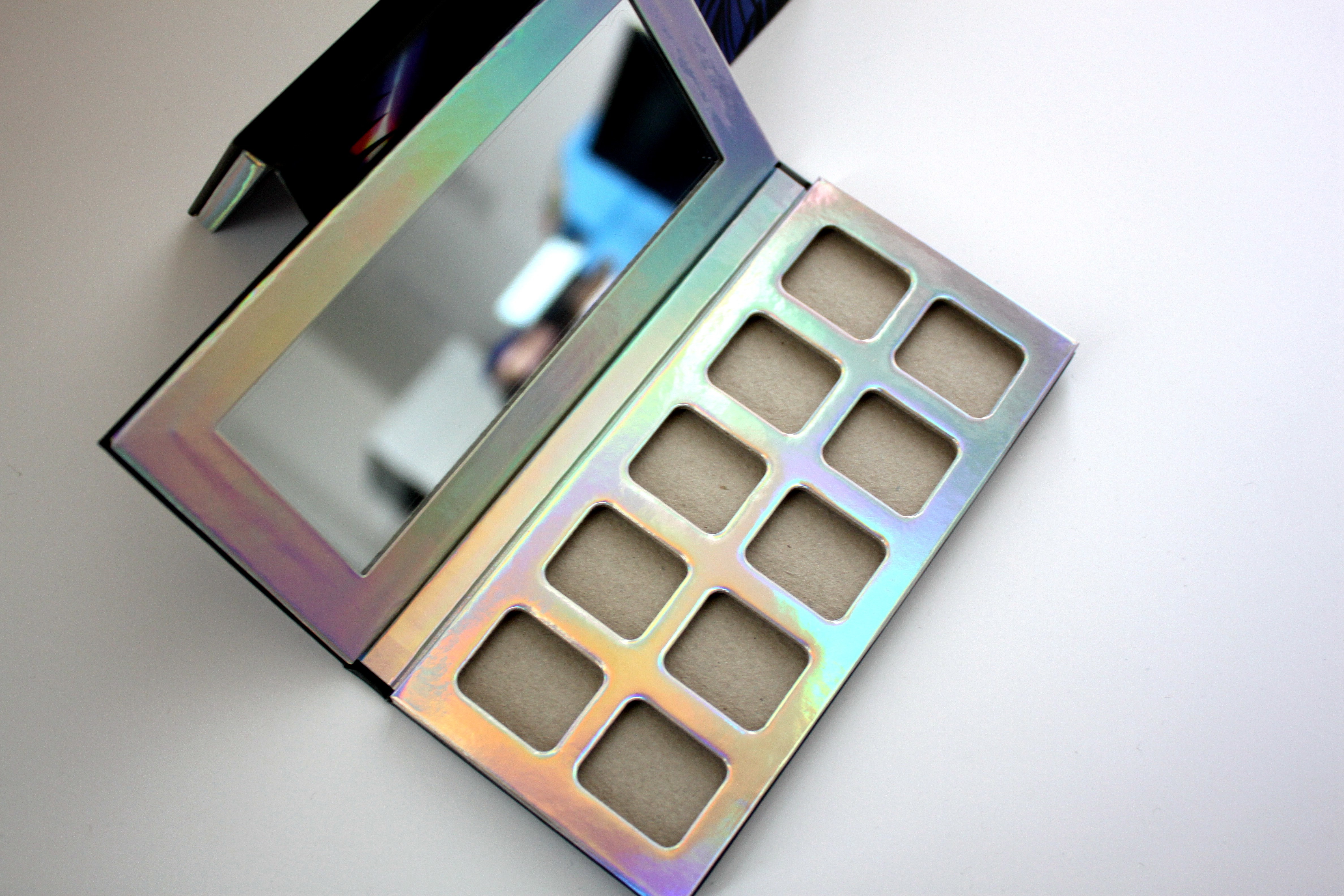 10 Pans Empty Eyeshadow Palette Case CMYK Printing With Shiny Holographic Paper