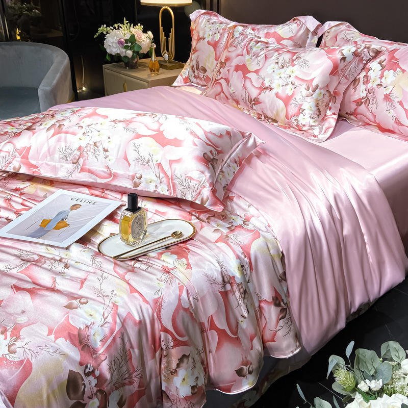 Diagonal Printing Mulberry Silk Fitted Sheet Set for 100% Silk Bedding in Market