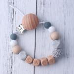 Crochet Silicone Wooden Soother ClipsSilicone Bead Pacifier Clip 30*3*2cm