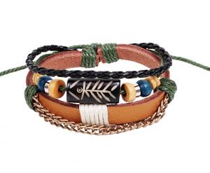 Wholesale Fishbone charm “primitive tribe” multi strands leather bracelets from china suppliers