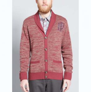 Wholesale Warm Mens Full Zip Cardigan Sweater , Red Cardigan Sweater With Embroidery from china suppliers
