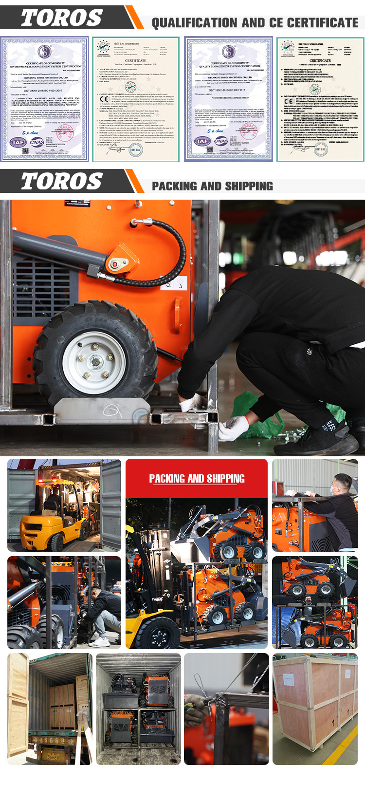 TOROS Diesel Skid Steer Construction Equipment With 4-6In Ground Clearance