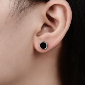 Wholesale Titanium steel oil unilateral round dumbbell Style stud earrings for women men lover couples Jewelry Gifts 6mm-12mm from china suppliers
