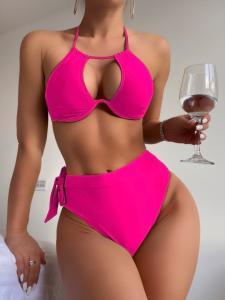 Wholesale Halter Summer Bikini With Ruffles Features Perfect For Beach Vacation Pink Color Sexy The New Style from china suppliers