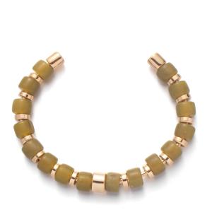 Wholesale 304 Stainless Steel Glass Bead Bangles Dark yellow green with Big Hole from china suppliers