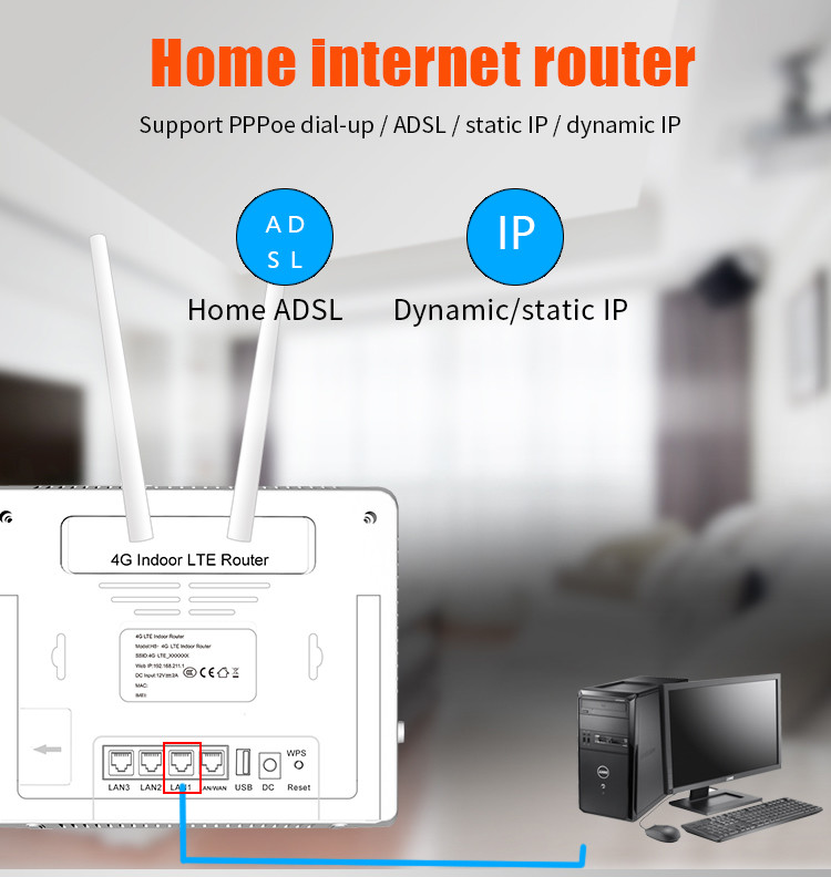 Cat6 Wifi Router 4g Lte 12V DC Power 1200Mbps With Rj45 Port