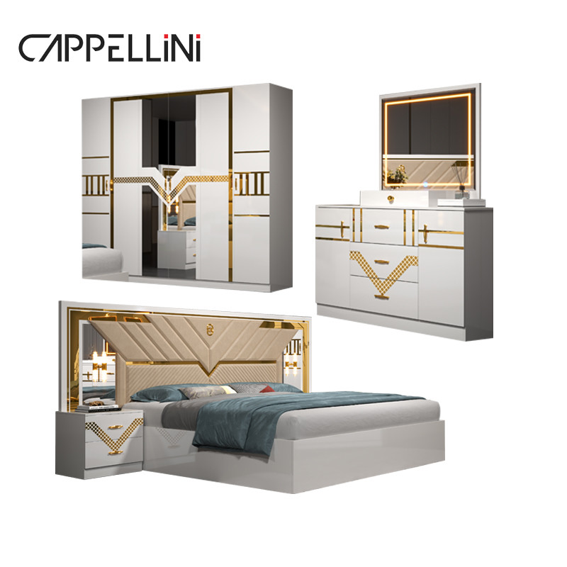 Foshan Wholesale Full Set King Size Leather Bed Room Double Wooden Home Cheap Queen Modern Luxury Bedroom Sets Furniture