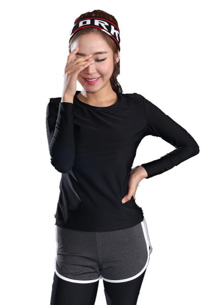 CPG Global Women Pure Color Polyester Slim Long Sleeves Round Collar Gym Running