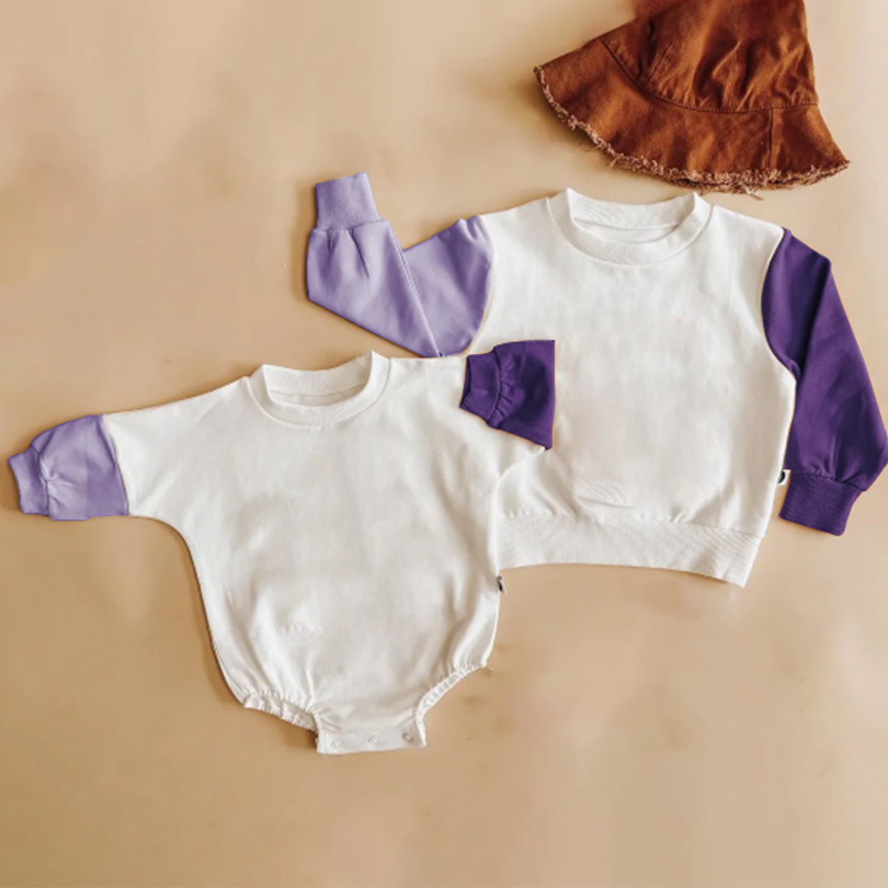 Custom Family Matching Clothes Set 280gsm Mama And Mini Sweatshirt And Romper With Fleece Fabric
