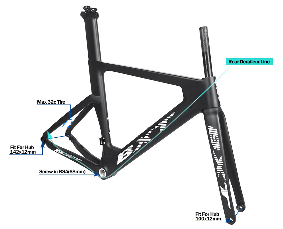 Full Carbon Fiber Road Bike Frame 700C Flat Mounted DIsc Brake