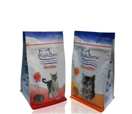 100% Food Grade Dog Cat Treat Packaging Block Square Flat Bottom Zipper Stand up