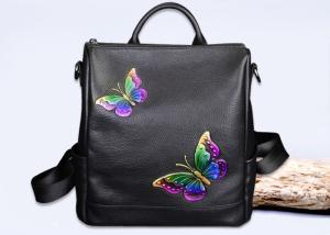 Wholesale Fashion Institute Ladies Leather Backpack For Women , Butterfly Embroidery Printing from china suppliers