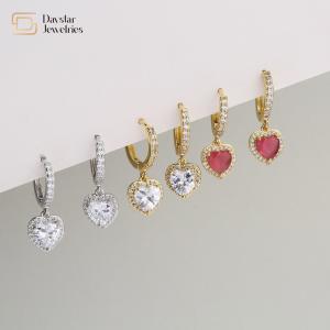 Wholesale 24k Gold Plated Diamond Brass Hoop Earrings , Zircon Crystal Heart Dangle Drop Earrings from china suppliers