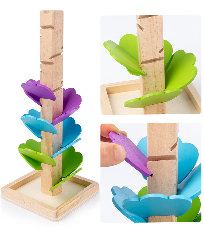 Montessori Baby Wooden Petal Tree Building Blocks Toy Children's Rainbow Ball Ball Run Track Educational Toy for Kids Gi