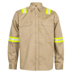 Wholesale Khaki Reflective FR Welding Shirt 100% Cotton CAT2 ATPV from china suppliers