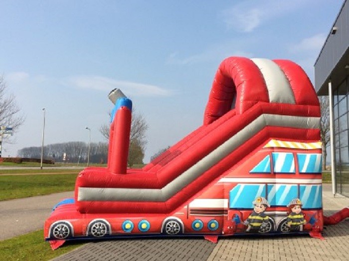 Firetruck Theme Durable Outdoor Giant Bouncy Slide With Plato PVC Tarpaulin
