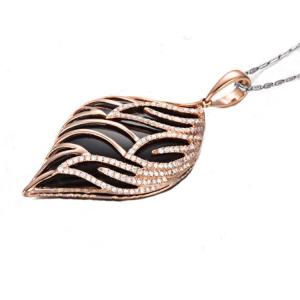 Wholesale 18K Rose Gold Black Onyx Diamonds Drop Pendant Necklace (GDN001) from china suppliers