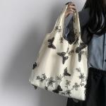 EMBROIDERY BLACK BUTTERFLY CANVAS BAG LACE FAIRY LEISURE TRAVEL FEMALE BAG ART