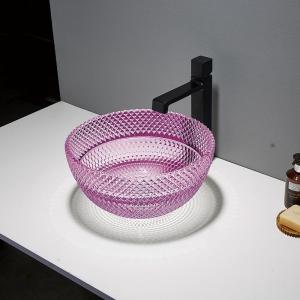 Wholesale Modern Small Round Vessel Sink Glass Purple Top Mount Bathroom Sink Bowl from china suppliers