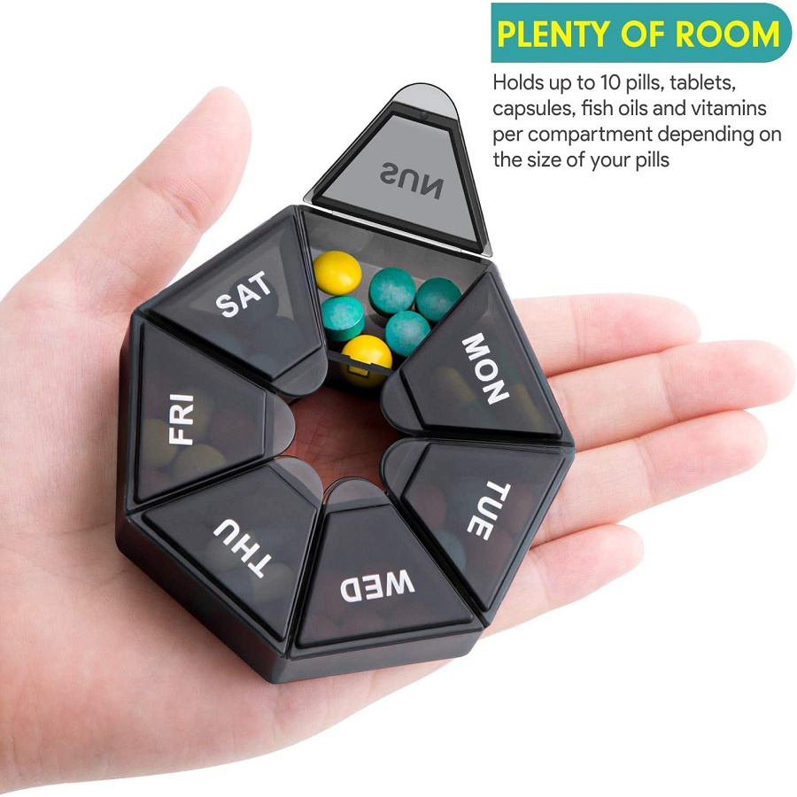 High Quality Month Box Organizer Container Cases Organizers 7 Day Purse Different Medicine Plastic Pill Case Black