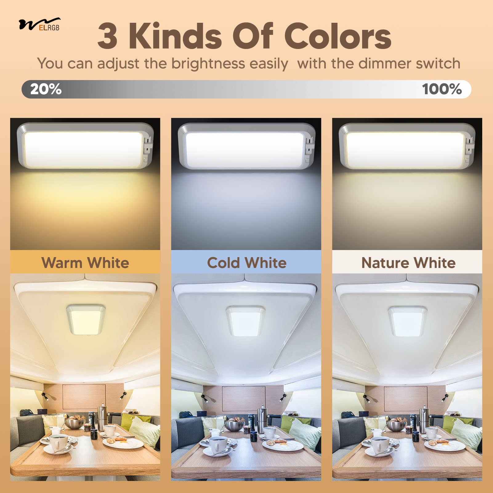 LitePro DLX Layout 7W 700LM Dimmable Sliding RV Ceiling Dome Lights Other Switch Mode