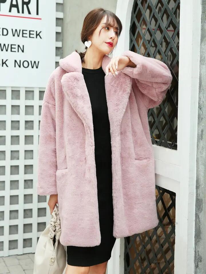 Winter Custom Long Sleeves Faux Fox Fur Coat Faux Rabbit Fur Women Long Faux Fur Coat for Ladies