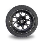 14 Inch Matte Black Golf Cart Rims And Tire Combo 225/30-14 Street DOT 101.6 PCD