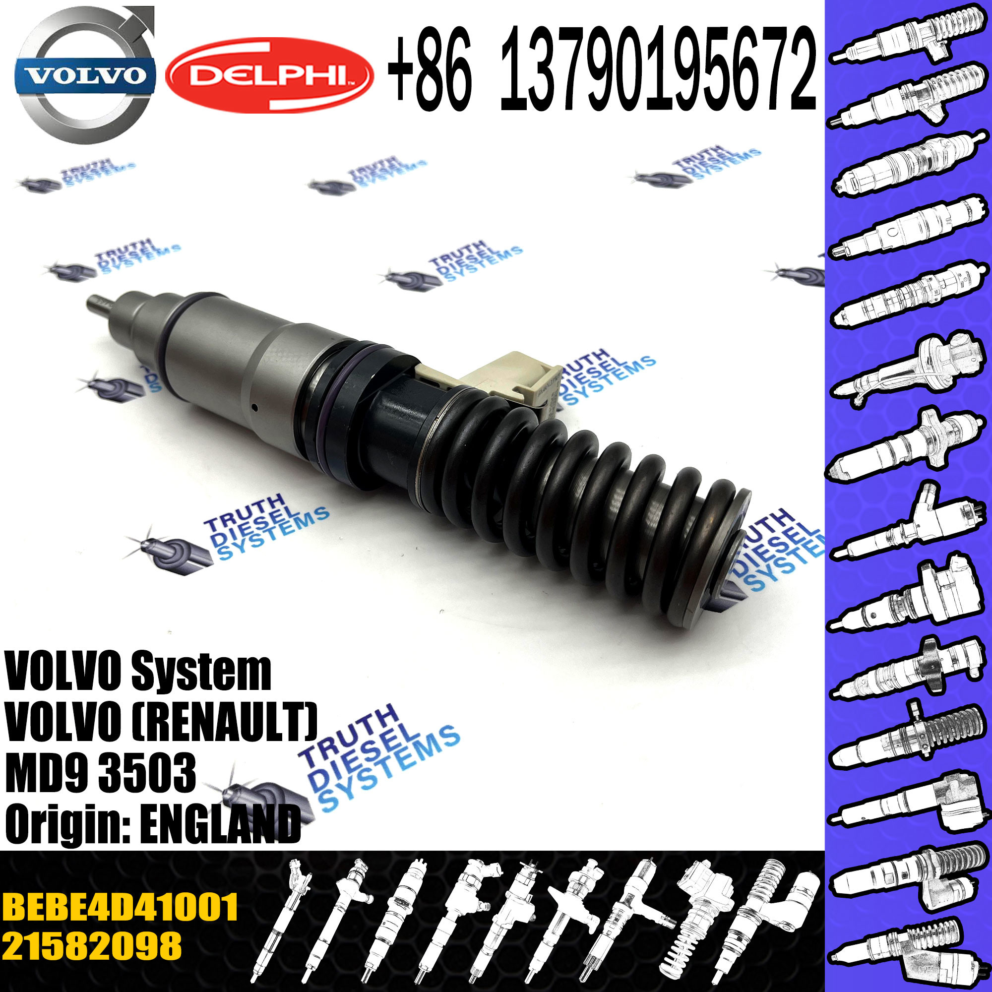 Direct Sale Diesel Fuel Injector 21582098 BEBE4D41001 For RVI MD9 3503 EURO 4