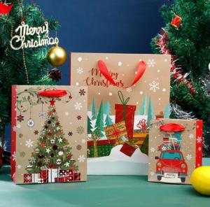Wholesale Offset Printing Cardboard Gift Bags 120-300gsm Christmas Pattern With Handles from china suppliers
