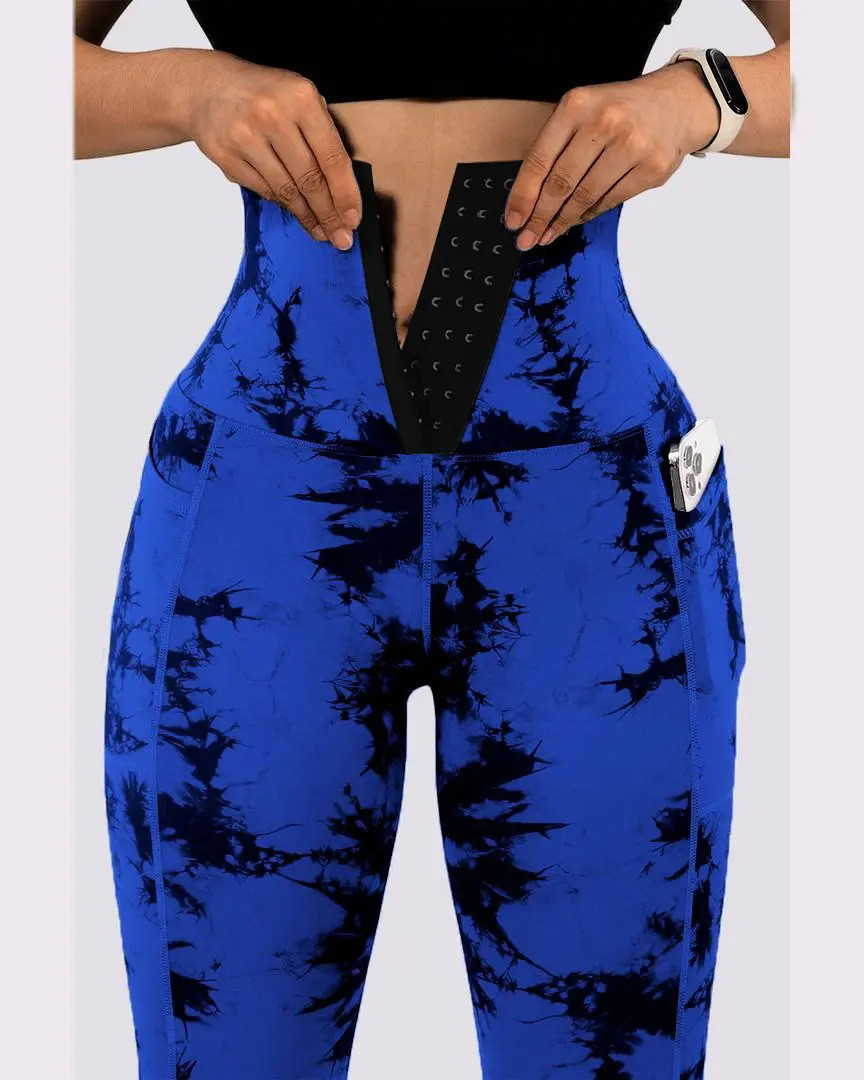 Running High Waisted Tummy Control Athletic Leggings Yoga Tights Trainer Pants Tie Dyed