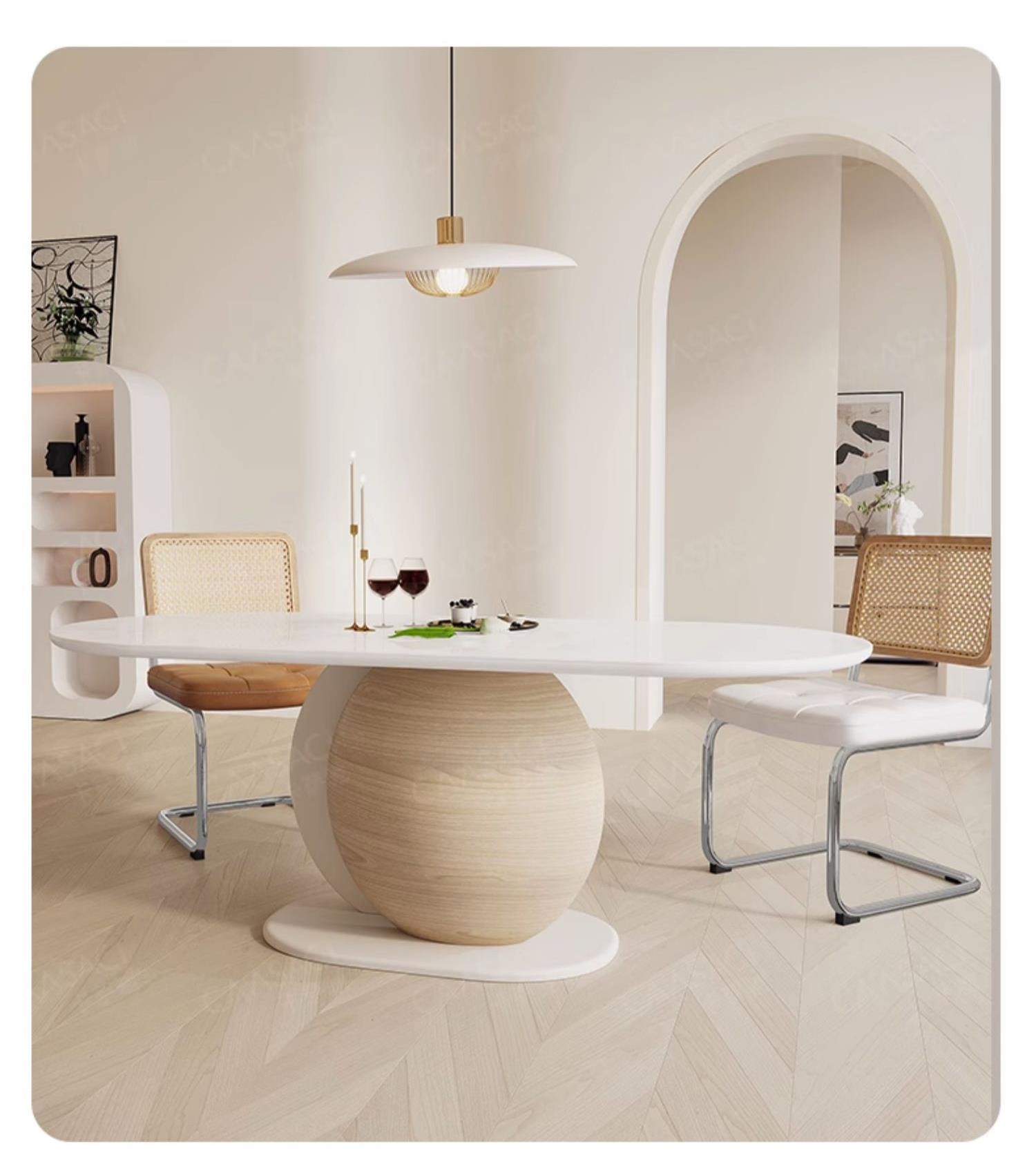 Nordic Hotel Restaurant Furniture Minimalist Style Wood Creative Personality Oval Marble Dining Table