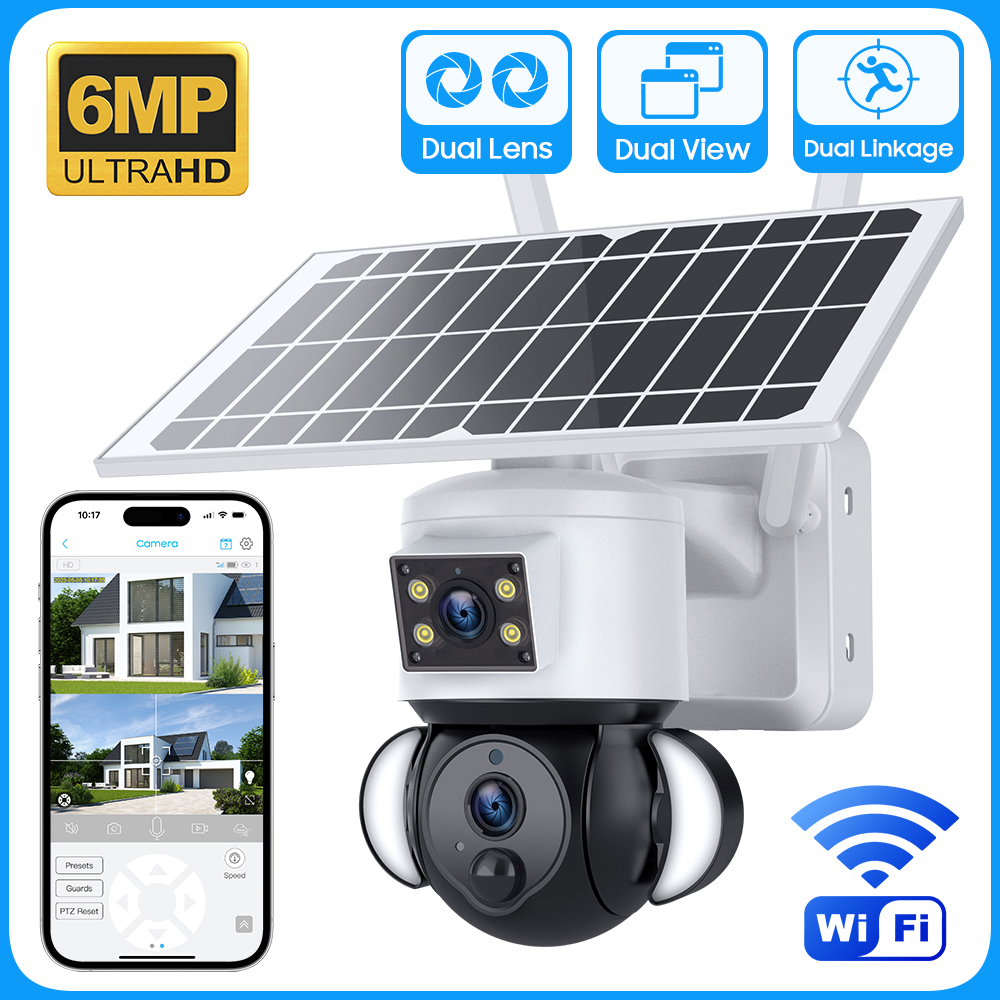 6MP Dual Lens Floodlight Solar Battery Camera with Built-in Battery and GC2063 Sensor