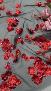 Wholesale New Collection Red Sequin Embroidered Lace Fabric 3D Floral Elegent Wedding Embroidery Fabric from china suppliers