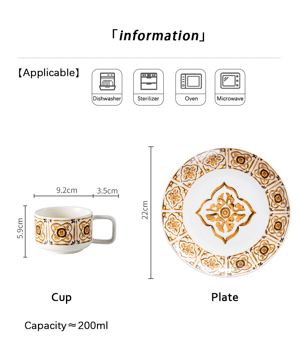 Retro Style 200ml Turkish Coffee Cups With Saucer And Vintage Ceramic Tea Plates Set