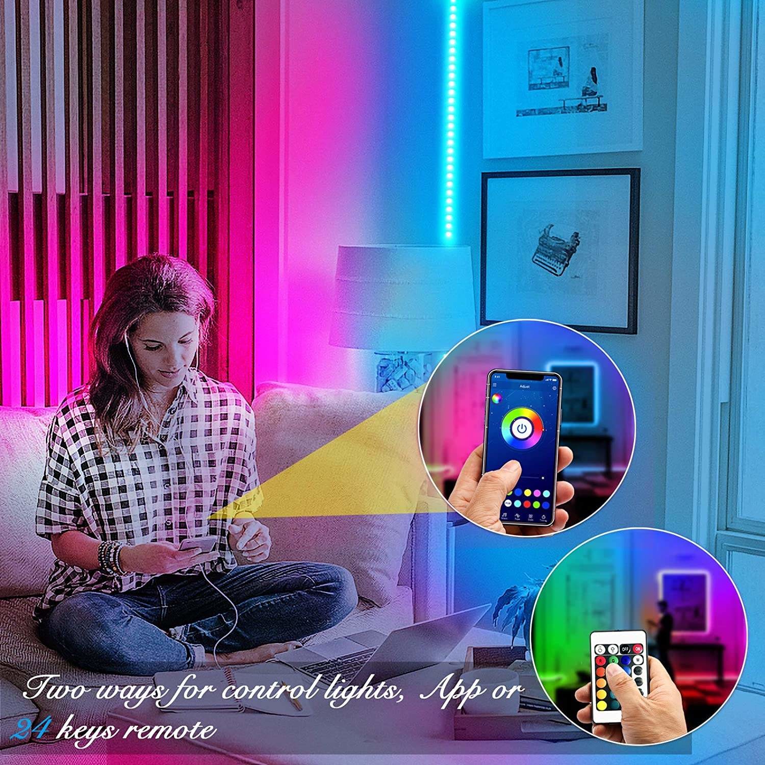 60Leds/M 5050 Rgb Smart LED Strip Lights 5m 10m 15m App Control Remote For Bedroom