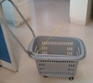 Wholesale Grey Flip Handles Grocery Basket With Wheels / Stores Small Shopping Trolleys On Wheels from china suppliers